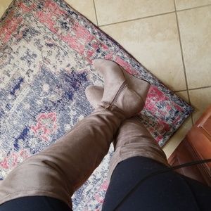 Over the knee taupe wedge boots